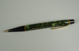 VINTAGE GREEN MARBLED CONWAY STEWART PROPELLING PENCIL 'NIPPY' (No.3) imprinted with promotional