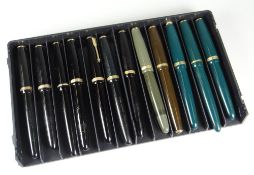 TWELVE VARIOUS VINTAGE PARKER DUOFOLD FOUNTAIN PENS including 7 x black, 1 x brown, 1 x grey & 3 x