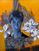 JOHN CHERRINGTON on board - colourful psychedelic portrait, signed and dated 1992, 75 x 60cms
