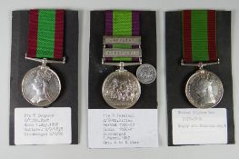 THREE VICTORIAN AFGHANISTAN MEDALS 1878-1880 two without clasps, one with two clasps, Kandahar &