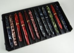 TRAY OF TWELVE VINTAGE CONWAY STEWART MARBLED FOUNTAIN PENS