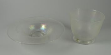 ANTHONY STERN ART GLASS GOBLET & DISH of frosted form, signed, 8cms high
