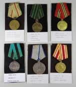 GROUP OF SIX WWI PERIOD MEDALS OF THE SOVIET UNION to include Battle of Stalingrad, Capture of
