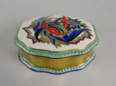 KURT WENDLER PORCELAIN CASKET of shaped lidded form, decorated in the 'Jazz' pattern, 12.5cms
