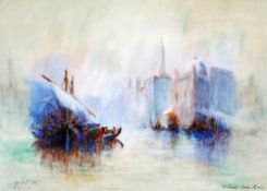 CHARLES WILLIAM THOMAS PAGE (1910-2002) watercolour - impressionist view of Venice with vessels,