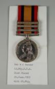 QUEEN'S SOUTH AFRICA MEDAL with three clasps Johannesburg, Paardeberg & Cape Colony, engraved to
