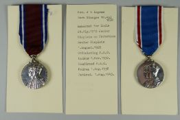 GEORGE V & QUEEN MARY SILVER JUBILEE MEDAL together with George VI coronation medal, both engraved
