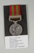 INDIA MEDAL 1895 with single clasp Relief of Chitral 1895, engraved to Private F W Durant (with