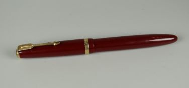 VINTAGE RED PARKER DUOFOLD MAXIMA FOUNTAIN PEN with nib stamped 14k
