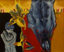 JOHN CHERRINGTON on board - colourful psychedelic homo-erotica, 70 x 86cms Provenance and notes: