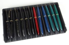 TWELVE PARKER SLIMFOLD FOUNTAIN PENS including 6 x black, 3 x green, 2 x blue & 1 x red