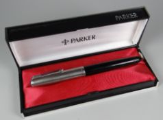 VINTAGE BLACK PARKER 51 FOUNTAIN PEN with stainless steel cap in hard case with intructions