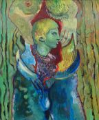 JOHN CHERRINGTON oil on board - psychedelic homo-erotic figure, signed and dated 1982, 75 x 62cms