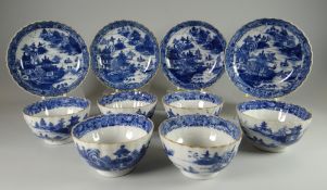 A NINETEENTH CENTURY BLUE & WHITE PORCELAIN RICE BOWL SET of fluted form