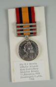 QUEEN'S SOUTH AFRICA MEDAL with three clasps Belfast, Laing's, Nek & Defense of Lady Smith, engraved