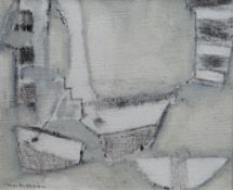 PADRAIG MACMIADHACHAIN (1929 - 2017) mixed media on canvas - semi-abstract, entitled verso 'Boats in