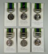 A GROUP OF SIX INDIA GENERAL SERVICE MEDALS to include one Edward VII & five George V, having