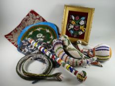 A PARCEL OF WWI TURKISH PRISONER-OF-WAR BEADWORK including snake, rattle-instrument, animal horn and
