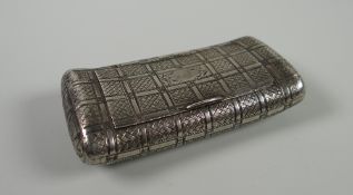 A GEORGE III SILVER SNUFF-BOX of curved form with engraved tiling and possibly worn silver-gilt