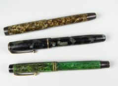 VINTAGE GREEN MARBLE PARKER DUOFOLD LUCKY CURVE FOUNTAIN PEN together with a vintage candy stripe in