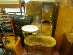 Five piece simulated walnut bedroom suite of double door wardrobe, kidney shaped dressing table