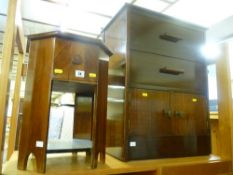 Walnut sewing table and a small mahogany tallboy