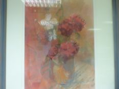 AUDREY HIND framed pastel - still life flowers in a vase