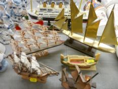 Parcel of treen boat ornaments including The Titanic