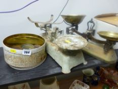 Two vintage sets of shop scales with weights