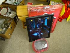 Mixed parcel of household items including pine gate leg table, 'Santa's Workshop Calendar', pet