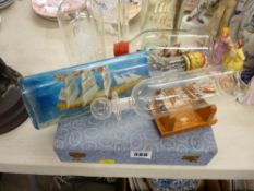 Cased cocktail set and a collection of ships in bottles etc