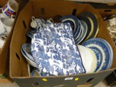 Quantity of blue and white dinnerware etc