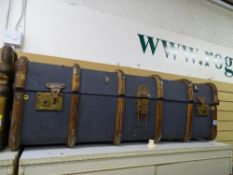 Dark six wooden banded travel trunk/case