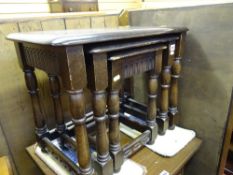 Priory style nest of three tables and a wooden trolley