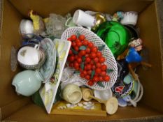 Box of ornamental pottery, china, electroplate etc