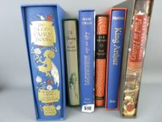 Six Folio Society books including 'The Blue Fairy Book' by Andrew Laing and Charles Van Sandwyk