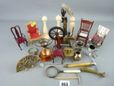 Vintage magnifying glass, quantity of miniature armchairs and other collectables