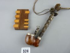 Vintage tobacco pipe and a treen card counter