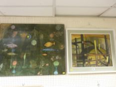 A MOORE abstract oil on board - timber structure before a bridge and KLEE IGZERS surrealist