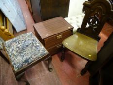 Victorian hall chair, two dressing stools and a two drawer cabinet with brass effect handles