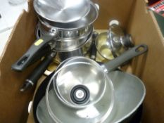 Quantity of good quality stainless steel kitchen pans and lids, woks etc