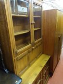 Ercol medium oak bureau bookcase with upper bevelled glazed doors over a fall front with base