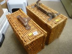 Two wicker picnic baskets and contents