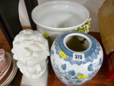 Large parcel of mixed porcelain including planter, ginger jar, piano babies, Welsh ladies etc
