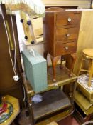 Parcel of mid Century furniture including small polished wood ottoman, two tier occasional table,