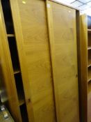 Teak effect double wardrobe with twin sliding doors