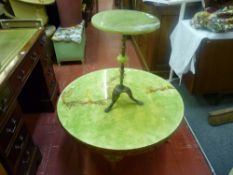 Brass and faux onyx circular topped side table and a circular topped onyx effect and gilt