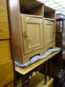 Pair of wood effect bedside cabinets, a nest of three tables and magazine rack with tooled leather