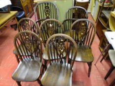 Windsor wheelback armchair with five dining chairs and a similar styled Windsor armchair