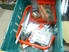 Crate containing emergency rope ladder and garage items